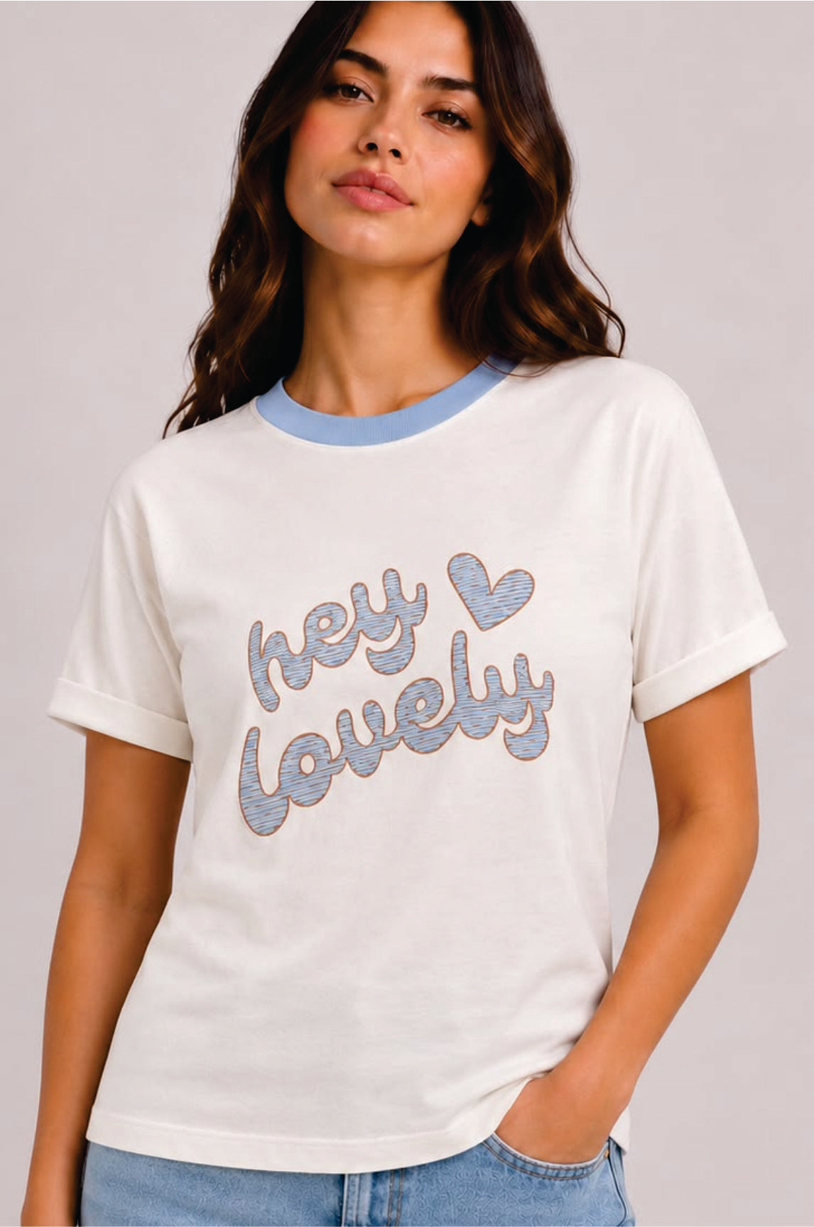 Camiseta Regular Hey Lovely CRUDO/AZUL