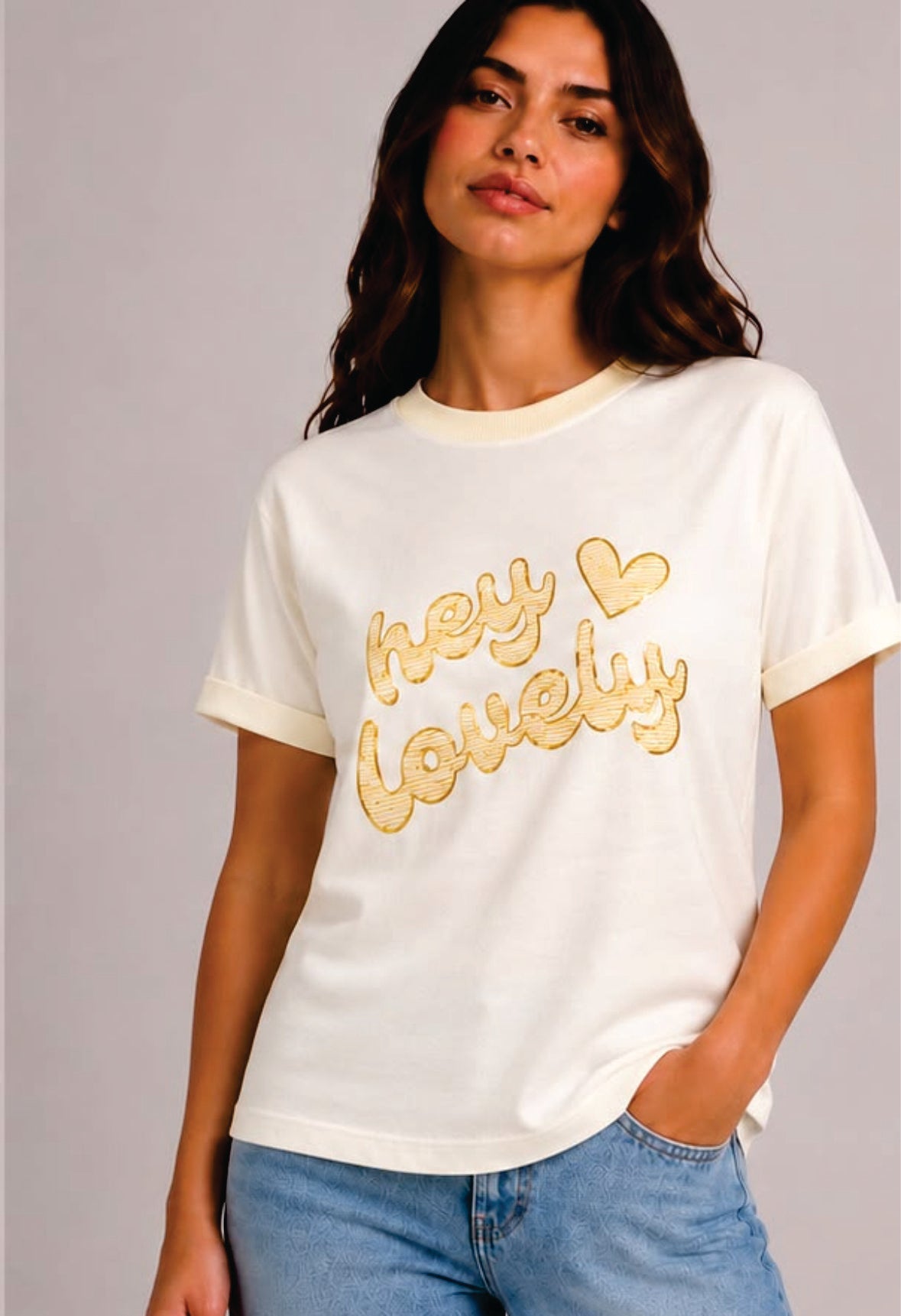 Camiseta Regular Hey Lovely CRUDO/VAINILLA