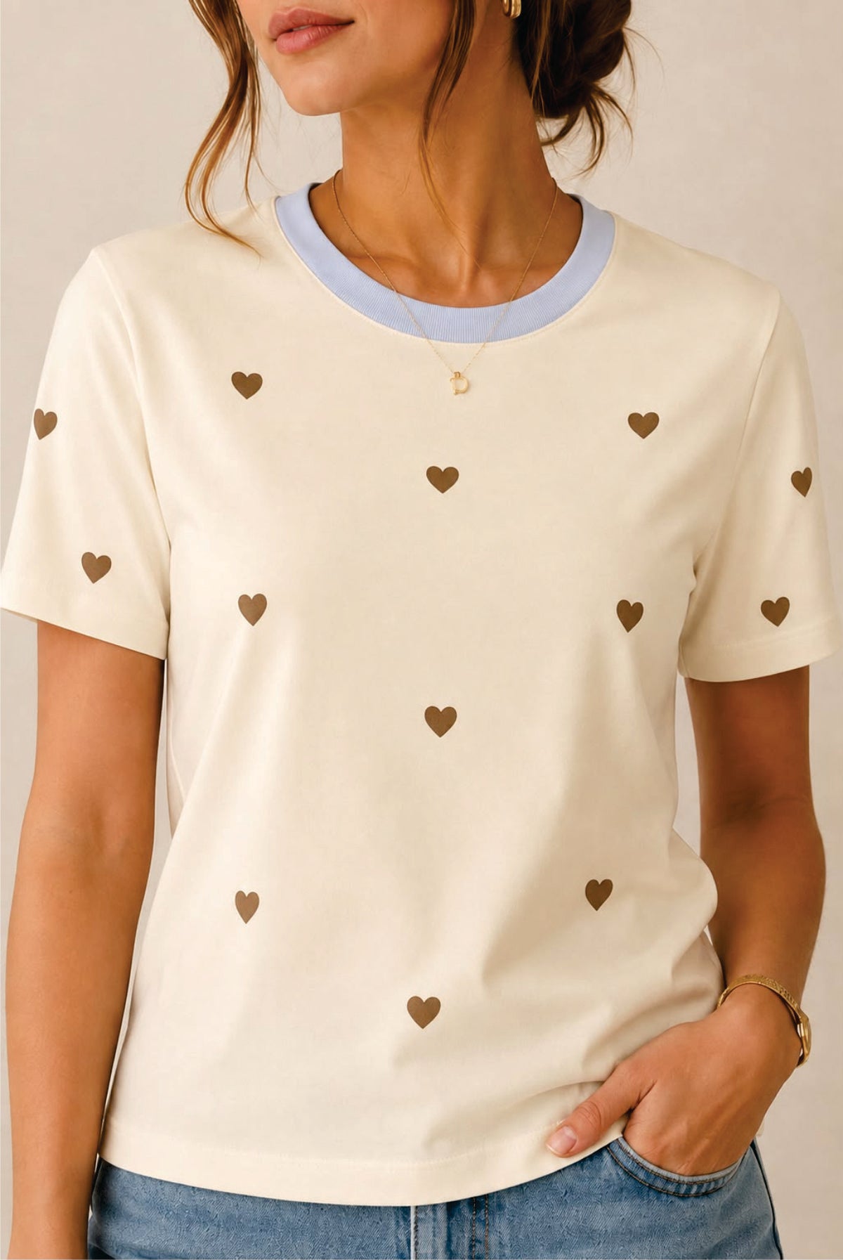 Camiseta Regular Print Corazones VAINILLA